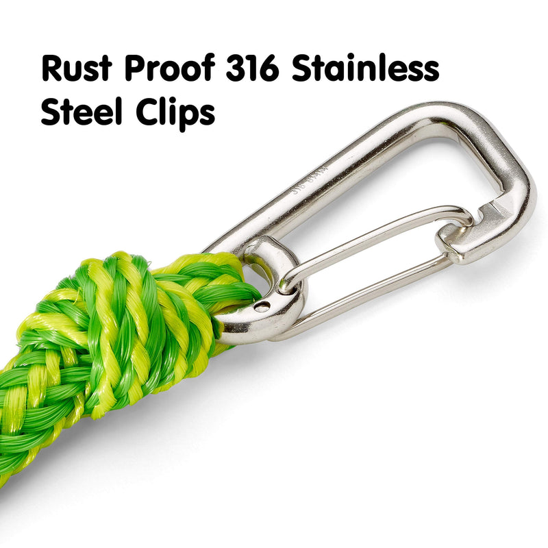 Skog Å Kust Premium PWC Dock Lines | 2-Pack Heavy Duty Braided Ropes, 1/2'' x 7ft & 14ft Lengths, with 316 Stainless Steel Clip Yellow & Green 1/2 inch diameter, 2-Pack: 7 & 14 ft length