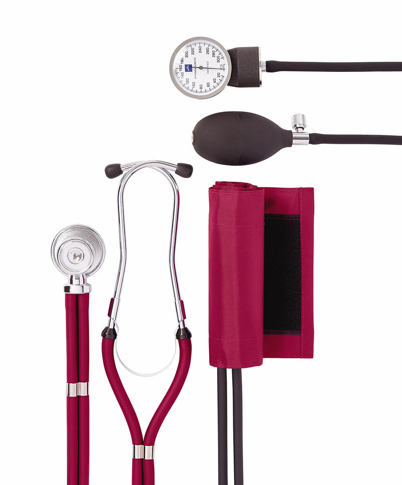 Medline Compli-Mates Professional Aneroid Sphygmomanometer and Sprague Rappaport Stethoscope Kit, Carrying Case Included, Adult Size, Magenta, 1 Kit