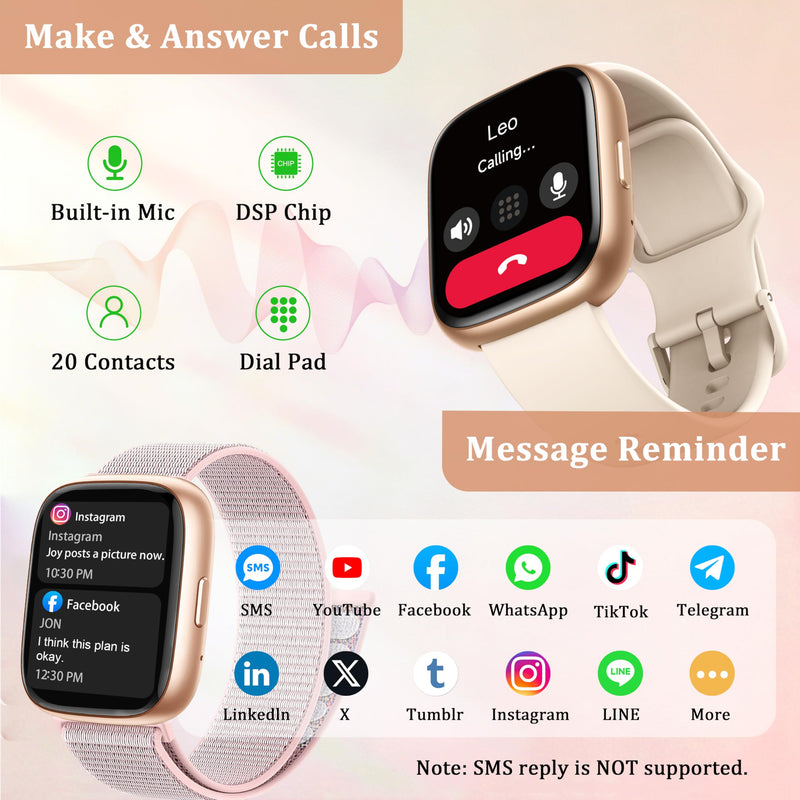 Smart Watch for Women Men, 2026 Upgrade Smartwatch [2 Bands, 44mm case], 1.83" Fitness Tracker Watch Alexa Built-in, Make/Answer Call, HR Sleep Stress Monitor, IP68 Waterproof Step Counter Watch Pinkish Beige