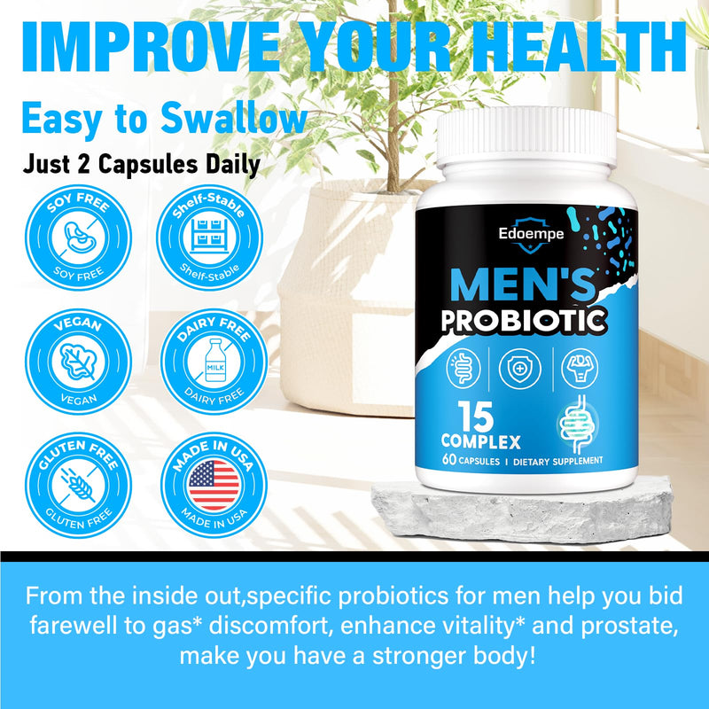Probiotics for Men, 500B CFUs 12 Strains, Gut & Digestive 60 Caps | Cranberry, Goji, Turmeric & Amla Deliver Prostate, Urinary Tract, Immunity & Energy Support For Total Men'S Daily Wellness 60 Count (Pack of 1)