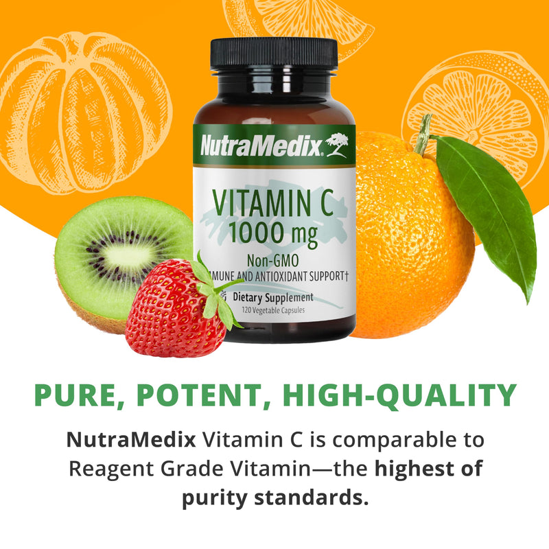 NutraMedix Vitamin C 1000mg - Antioxidants Supplement for Immune Support & Heart Health - Vitamin C from Ascorbic Acid - Vegan, Non-GMO (120 Vegetarian Capsules) 120 Count (Pack of 1)