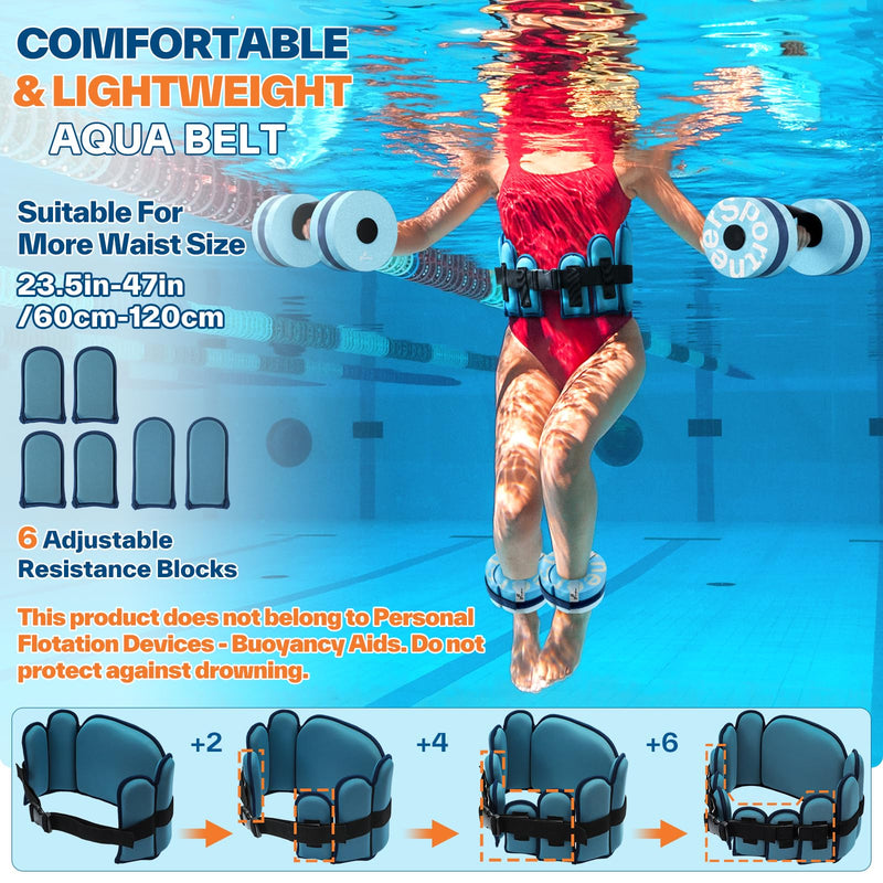 Sportneer Aqua Belt Water Aerobics Equipment: Swimming Belt Pool Exercise Equipment for Adults Aqua Float Belts with Adjustable Foam Blocks for Aquatic Fitness Training Low-Impact Workout Dark Blue Large