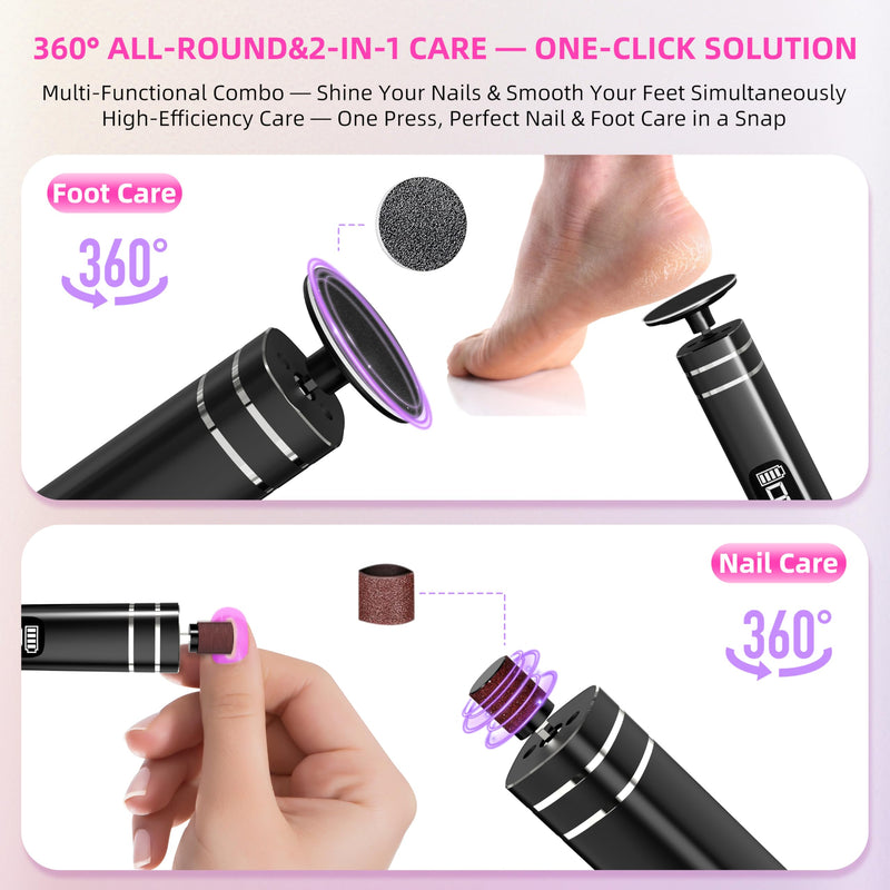 2 in 1 Electric Foot Callus Remover,9 Adjustable Speeds Rechargeable Electric Dead Skin Sander Pedicure Tools with Sandpaper Disk and Nail Drill Bits,Grinding Heads for Women&Men Black - BeesActive Australia