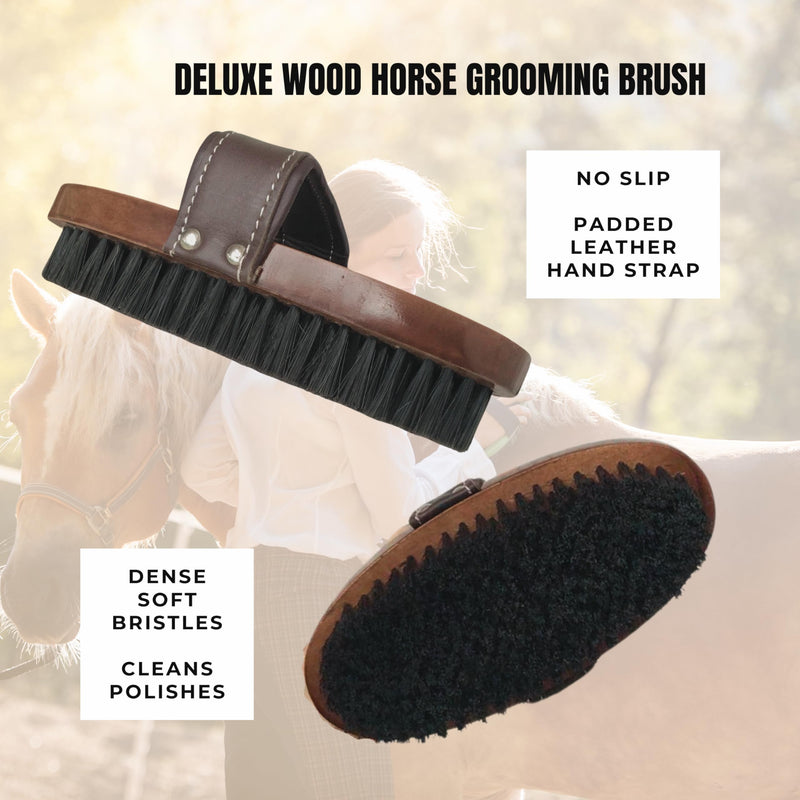 Horse Grooming Brush. Deluxe Handmade Soft Horse Brush For Face & Body. A Professional Equine Grooming Tool With Dense Soft Bristles To Gently Remove Surface Dust & Dirt & Promote A Smooth Shiny Coat. - BeesActive Australia