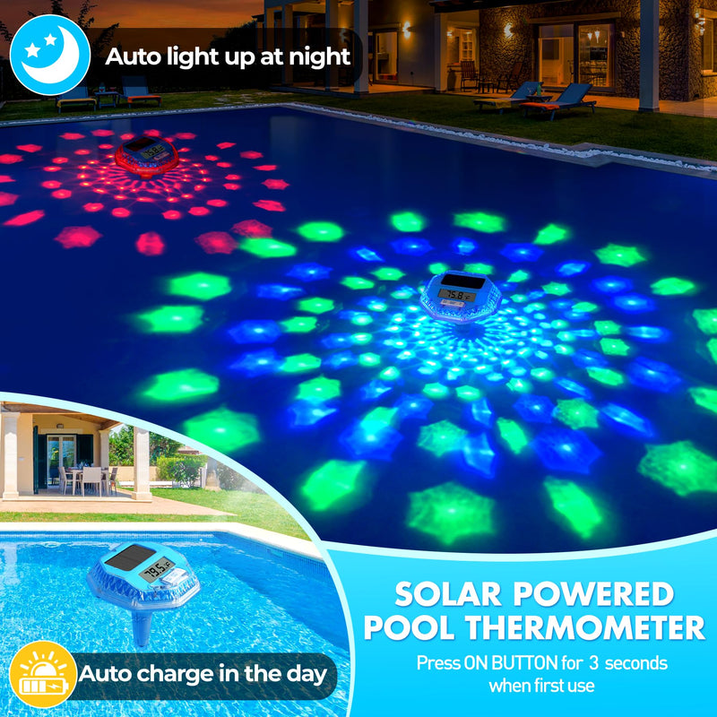 Pircaath 2025 Upgrade Digital Pool Thermometer Floating Easy Read, Solar Pool Thermometer with Dynamic Light Show, Large LCD Screen & IP68 Waterproof Pools Water Temperature Thermometers for Hot Tub