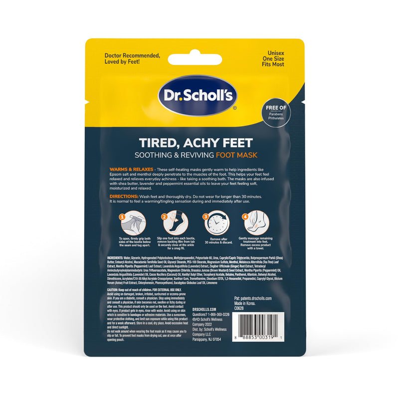 Dr. Scholl's® Tired, Achy Feet Soothing & Reviving Foot Mask, 3 Pair, Warming Booties 3 Count (Pack of 1)