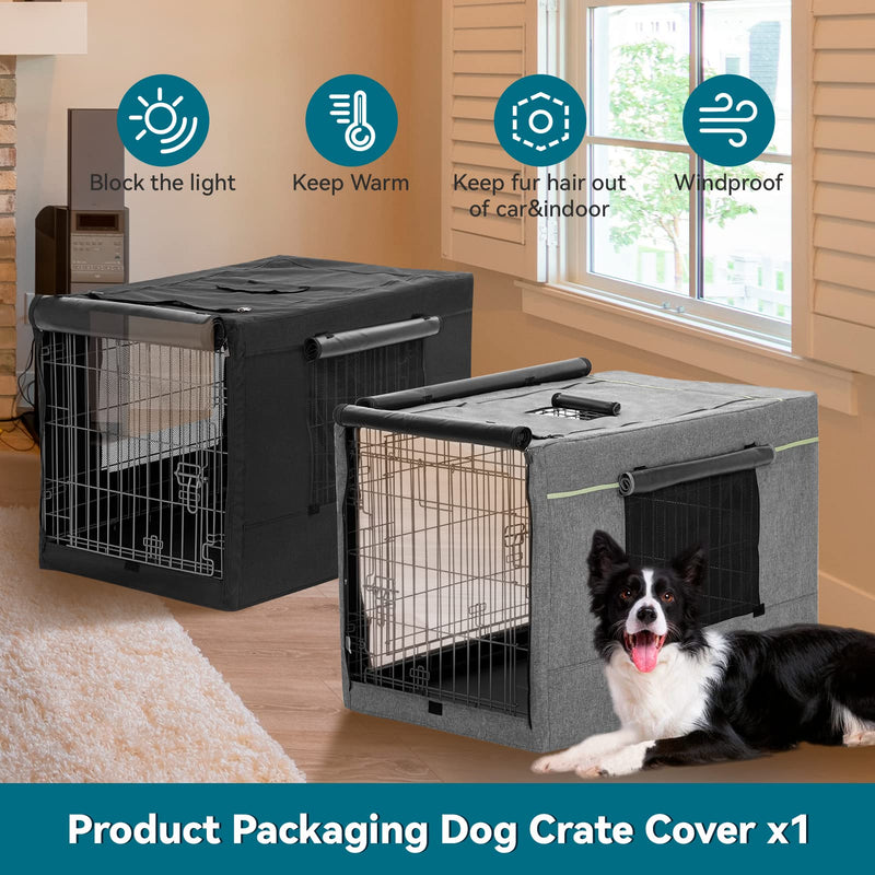PETSFIT Dog Kennel Cover,36 Inch Crate Cover for Wire Dog Crate， Double Doors, Mesh Window, Flap On The Top and Back is Detachable, Dog Crate Cover Grey 36.5"L x 23.5"W x 25.0"H - BeesActive Australia