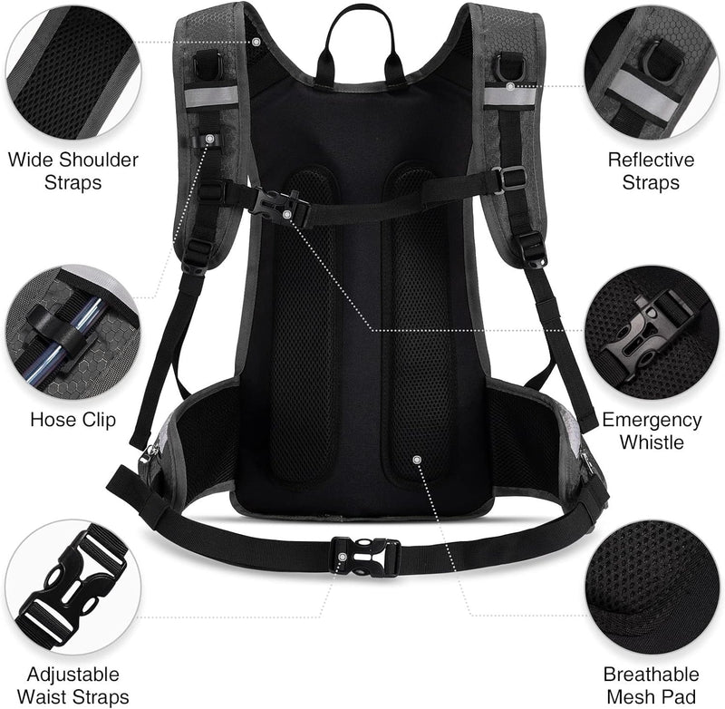 NOOLA Hydration Backpack, Insulated Hiking Water Backpack with 3L TPU Water Bladder for Men Women, Running Hydration Pack Hydro Daypack for Hiking, Trail, Running, Marathons Race, Cycling Black