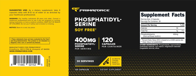 Primaforce Phosphatidyl Serine (400mg), 120 Capsules, 30 Servings
