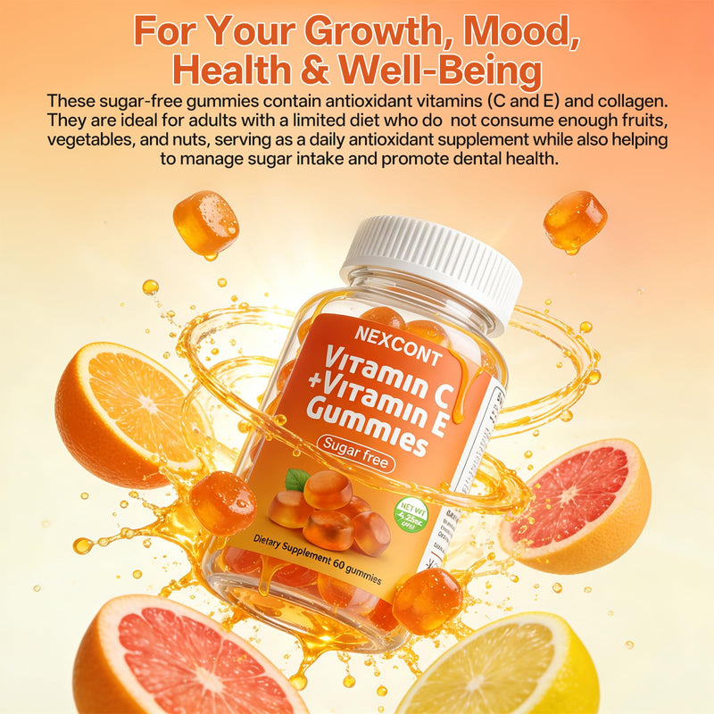 Vitamin C Gummies for Adults, Sugar Free with Vitamin E & Collagen Supports Immune & Skin Health Non-GMO,Gluten Free