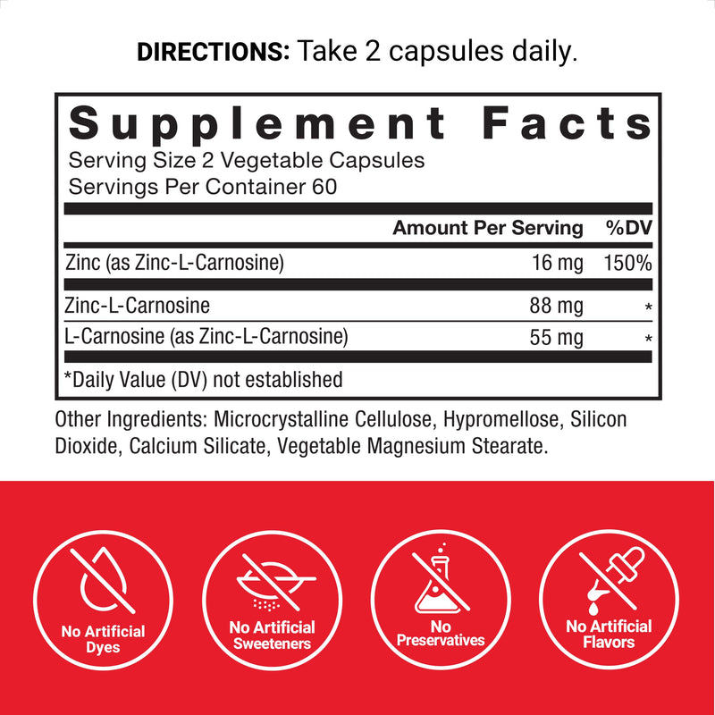 Force Factor Zinc L-Carnosine Capsules | Support Gastric & Digestive Health, Digestion & Bloating Supplement, Vegan, Non-GMO, No Gelatin, 120 Capsules