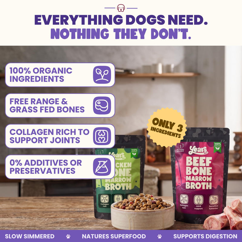 YEARS Chicken & Beef Bone Broth for Dogs - Tempts Fussy Eaters, Gentle on Tummies & Supports Joints | Liquid Dog Food Topper & Gravy | Natural Collagen | 2 x 230ml 460ml Chicken & Beef Broth