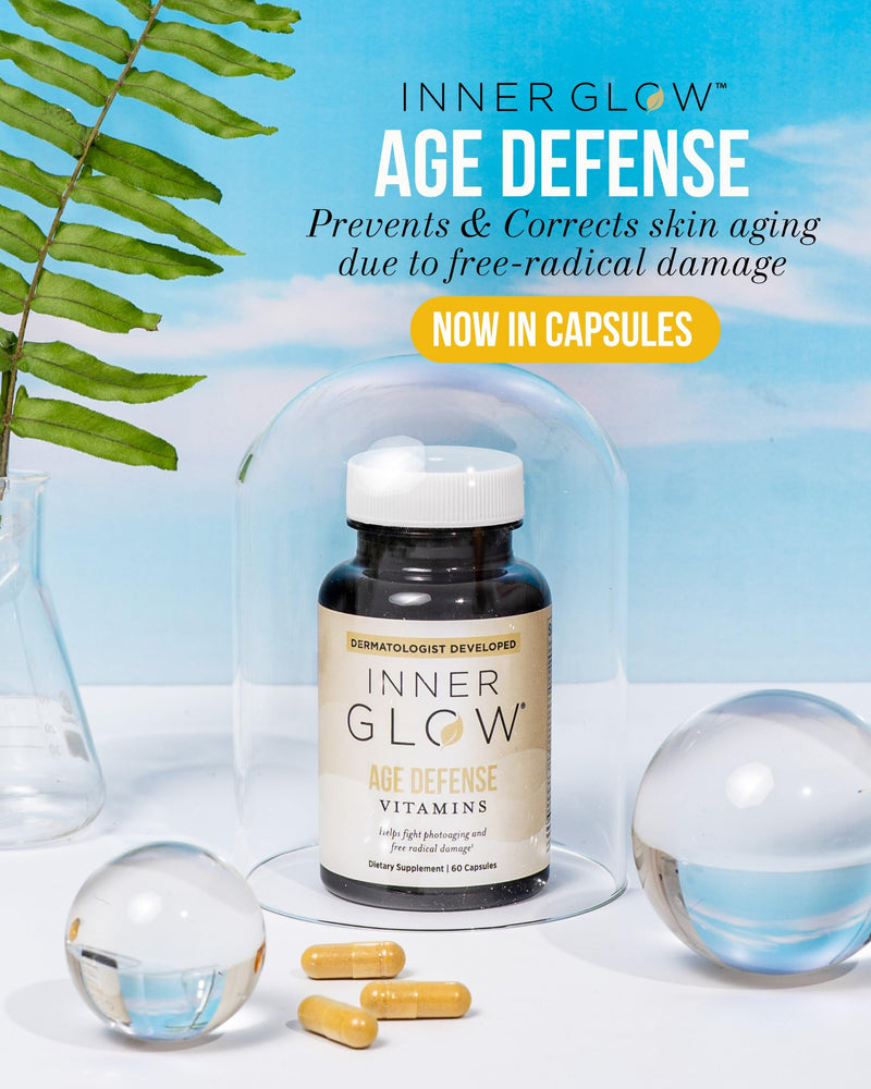 Inner Glow Age Defense Vitamins - Dual Doctor Developed, Antioxidant Skin Support, Polypodium Leucotomos Formula, Vegan, Gluten‑Free — 60 Capsules