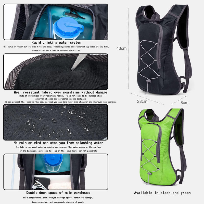 Hydration Pack, Hydration Backpack - Water Backpack with 2L Hydration Bladder-The Perfect Backpack for Outdoor Sports Cycling Skiing Hiking Running Camping Climbing Black+2L water bag
