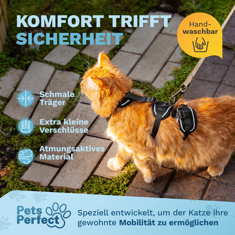 Pets Perfect Cat Harness - Extra escape-proof cat harness with leash - Cat leash - Our cat harness set brings safety to your walks (S) S - BeesActive Australia