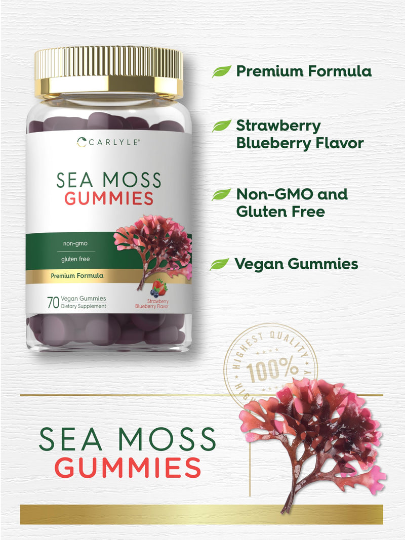 Carlyle Sea Moss Gummies | 70 Count | for Men and Women | Strawberry Blueberry Flavor | Vegan, Non-GMO & Gluten Free Supplement