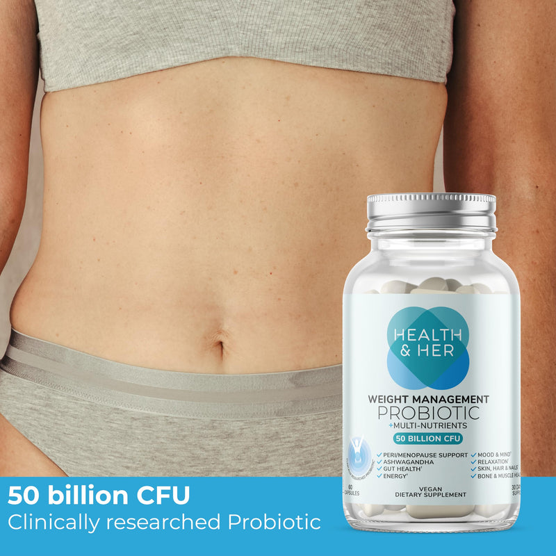 Health & Her Weight Management Probiotics for Women, 30 Day Supply | Daily supplement with 50 billion CFU probiotics, ashwagandha, biotin & vitamin B12; Vegan & gluten-free, 60 capsules
