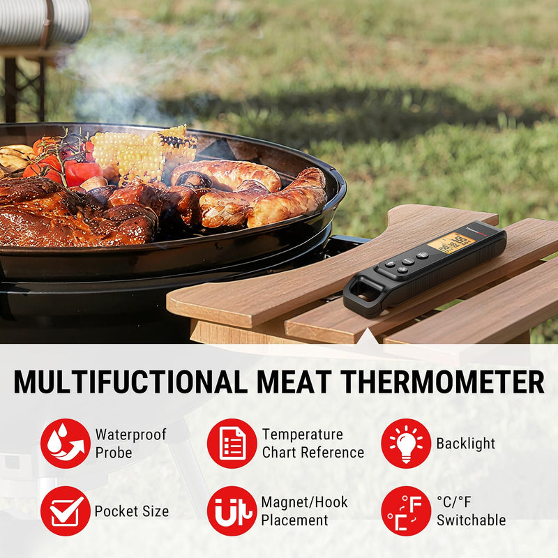 ThermoPro 2-in-1 Instant Read Thermometer for Cooking, Infrared Thermometer Cooking Thermometer with Meat Probe, Non-Contact Laser Meat Thermometer for Griddle Grill Pizza Oven HVAC Pool, Black - BeesActive Australia