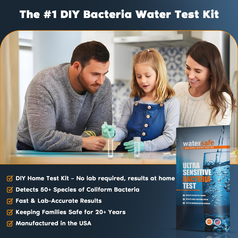 Watersafe® Bacteria Water Test Kit – USA-Made – Results as Fast as 6 Hours – Detects Coliform (Inc. E. coli) & Non-Coliform Bacteria in Drinking, Well & Tap Water – Lab-Quality Testing – 1 Pack
