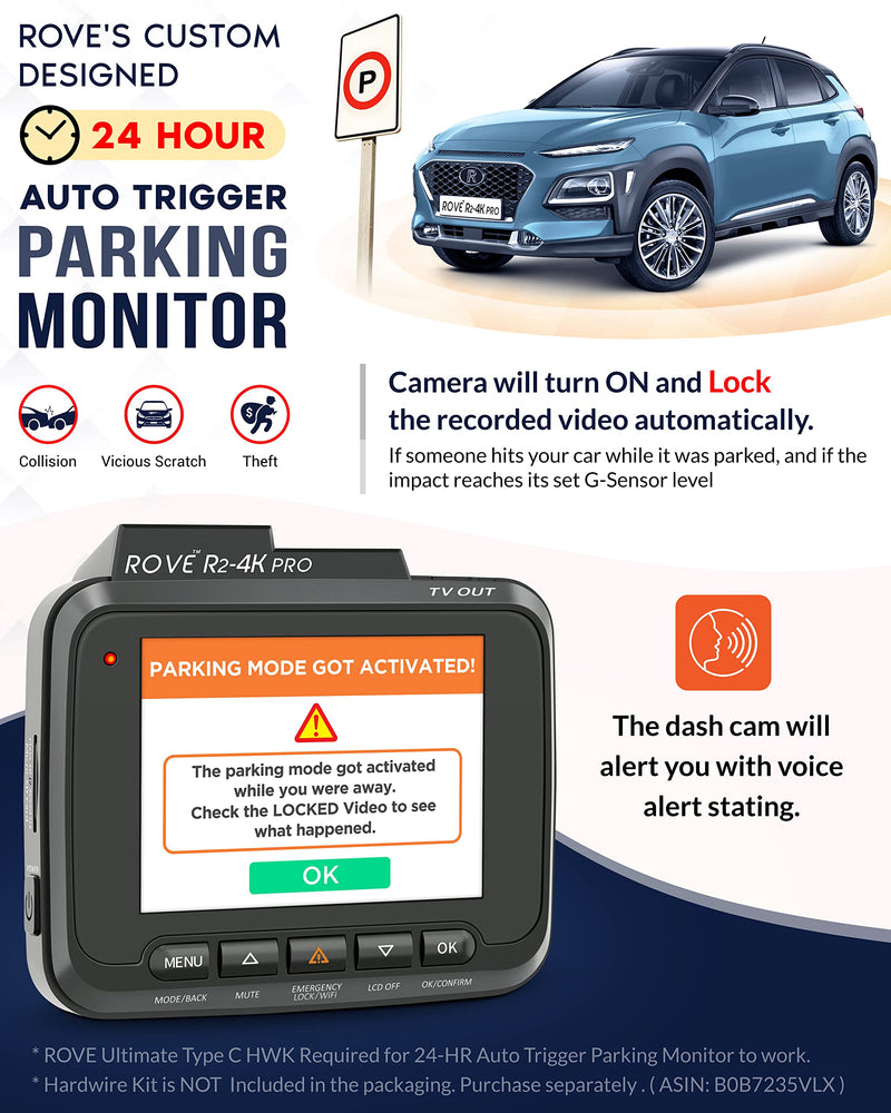 ROVE R2-4K PRO Dash Cam, Built-in GPS, 5G WiFi Dash Camera for Cars, 2160P UHD 30fps Dashcam with APP, 2.4" IPS Screen, Night Vision, WDR, 150° Wide Angle, 24-Hr Parking Mode, Supports 512GB Max - BeesActive Australia