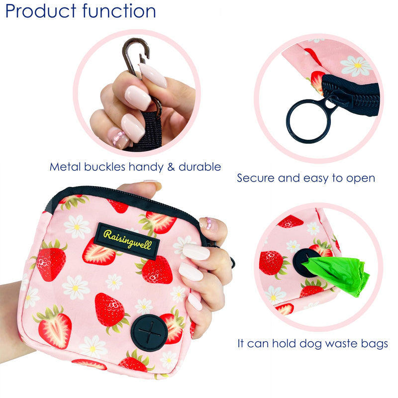 Dog Treat Pouch,Training Clicker and Poop Bags,Strawberry Treat Pouches for Pet Training Pocket Sized Pet Training Pouch, Zipper Pet Feed Snack Reward, for Puppy Travel or Outdoor Use. 2. Strawberry - BeesActive Australia
