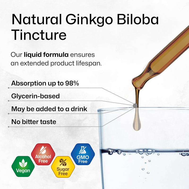 BIO KRAUTER Ginkgo Biloba Extract - Liquid Ginkgo Biloba Supplements for Brain - Vegan, Alcohol & Sugar Free - 2 Fl Oz 2 Fl Oz (Pack of 1)
