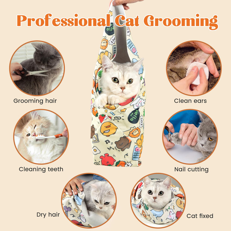 Cat Grooming Wrap（28"X28"）, Cat Wrap For Cutting Nails To Prevent Escape, Cat Wrap To Prevent Cat Scratches, Self-Adhesive Cat Burrito Wrap Can Be Applied To Cat Nail Trimming X-Large Yellow - BeesActive Australia