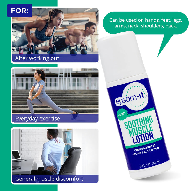 Epsom-It Soothing Muscle Lotion - Roll On Epsom Salt Lotion with Arnica for Muscle Stiffness, Leg, Knees and Feet Discomfort, Topical Magnesium Cream, 3oz 3 Fl Oz (Pack of 1)