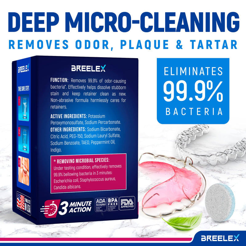 Breelex Denture Cleaning Tablets - 120 Count, Pack of 1-4-Month Supply & Denture Care - All-Purpose Retainer Cleaner Tablets - Gentle Formula for Mouth Guard Cleaner 1 Pack - BeesActive Australia