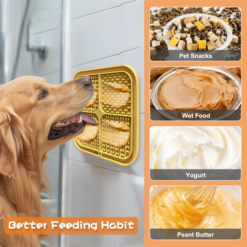 2pcs Silicone Dog Lick Mat & Nylon Cheese Flavor Dog Chew Toys, Pet Slow Feeder Licking Mat for Butter Yogurt Peanut, Anxiety Relief Pet Supplies for Puppy Cat Kitten Khaki Yellow & Khaki Green - BeesActive Australia