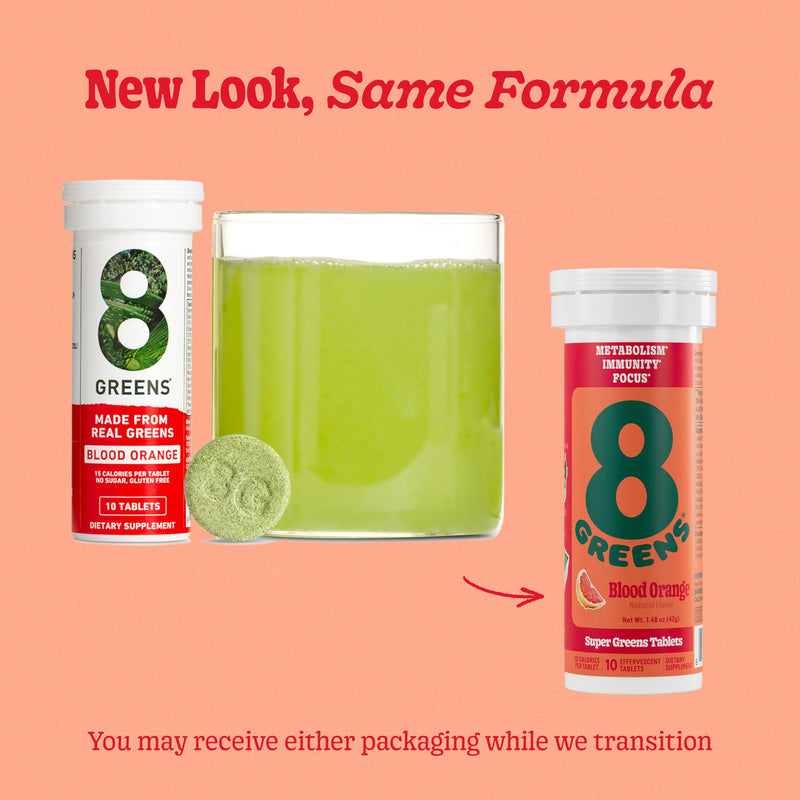8G 8Greens Supergreens Effervescent Tablets, Blood Orange, 10 Servings | Boosts Metabolism, Immunity & Focus; Contains Aloe vera, spirulina & chlorella; Vitamins C, B6, B12 & folate; Doctor-Backed