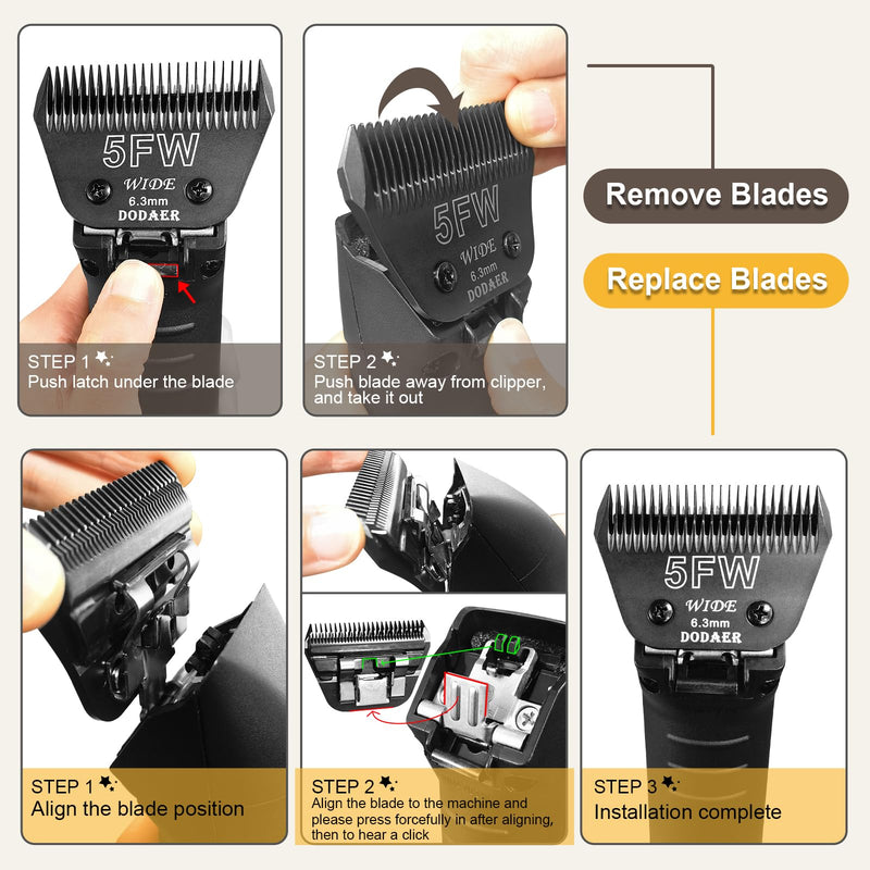 4FW Wide Blades for Dog Grooming,Compatible with Andis,Oster A5,Wahl km10 Clippers,Cutting Length 3/8",(BLACK) 4FW-1pcs - BeesActive Australia
