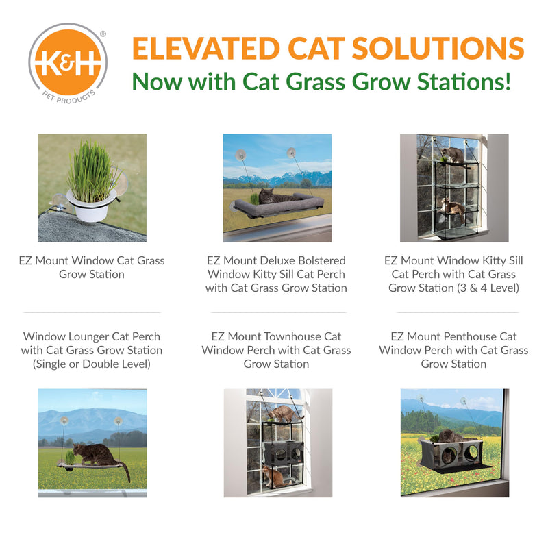 K&H Pet Products EZ Mount Grow Station Cat Grass for Indoor Cats, Healthy Home Grown Oat Grass Kit Mounts to Windows, Pairs Purr-fectly with Window Perches, Farmed in USA Non-GMO - 1 Refill Included - PawsPlanet Australia