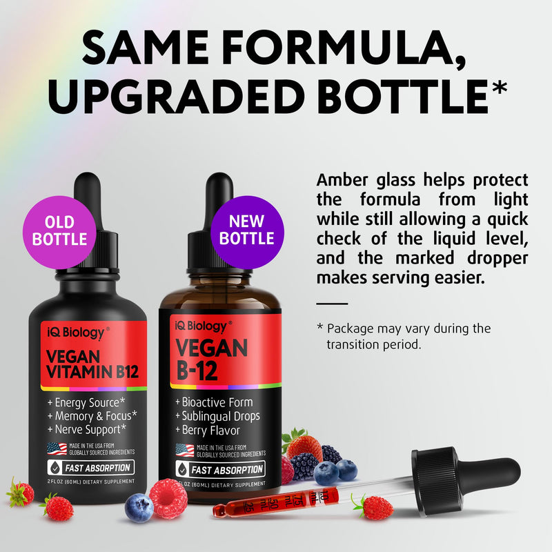 Organic Vitamin B12 Liquid Drops - Sublingual Methylcobalamin 5000 mcg, 2oz | Methylated B-12 Active Coenzyme Form - Energy & Nerve System Support - Berry Flavor - 60 servings 2 Fl Oz (Pack of 1)
