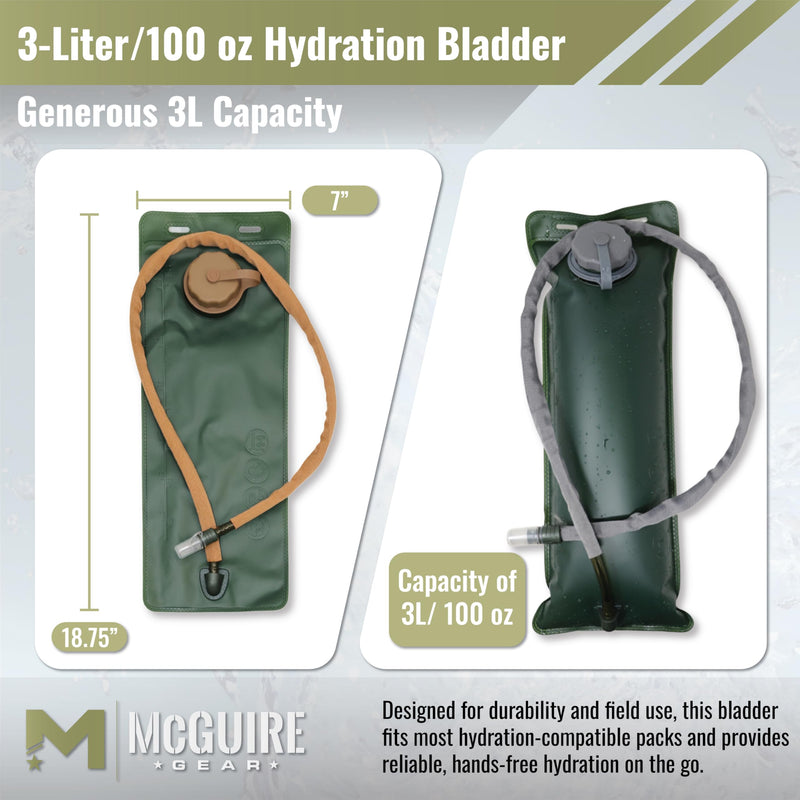 M MCGUIRE GEAR Hydration Bladder, 3L/100 oz. Water Bladder, Leak Proof Hydration Pack, Water Reservoir with Insulated Drinking Tube for Hiking, Cycling, and Biking Olive Drab