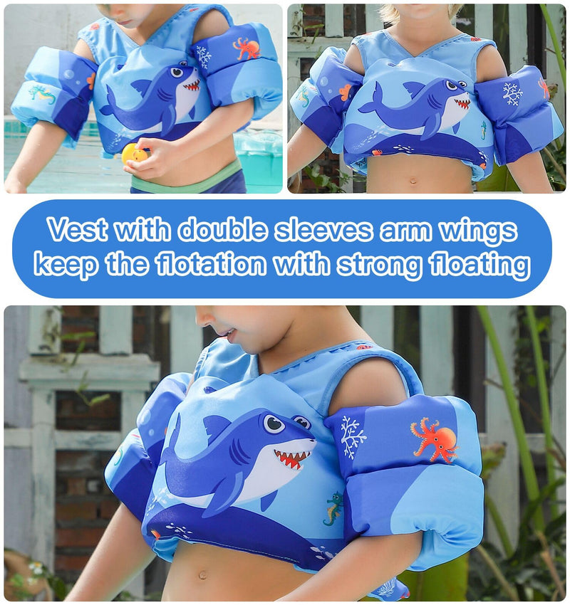 DOOHALO Kids Swim Floats for 28-70 Pounds Kid Arm Shoulder Float Vest Fit for 2-8 Years Older Boys Girls Toddler Baby Children Dark Blue Red Shark - BeesActive Australia