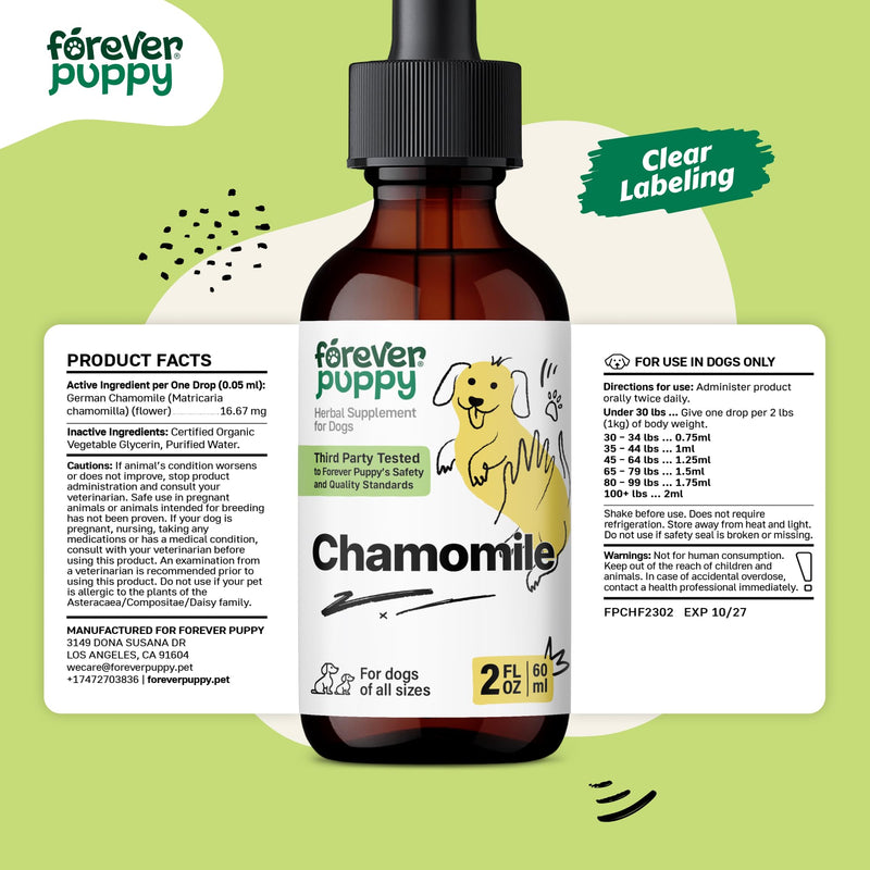 Forever Puppy Chamomile Drops for Dogs - Liquid Chamomile Extract for Gas Relief & Gut Cleanse Support - Digestive Health Liquid Supplement for Dogs of All Breeds & Sizes - 2 oz 2 fl oz