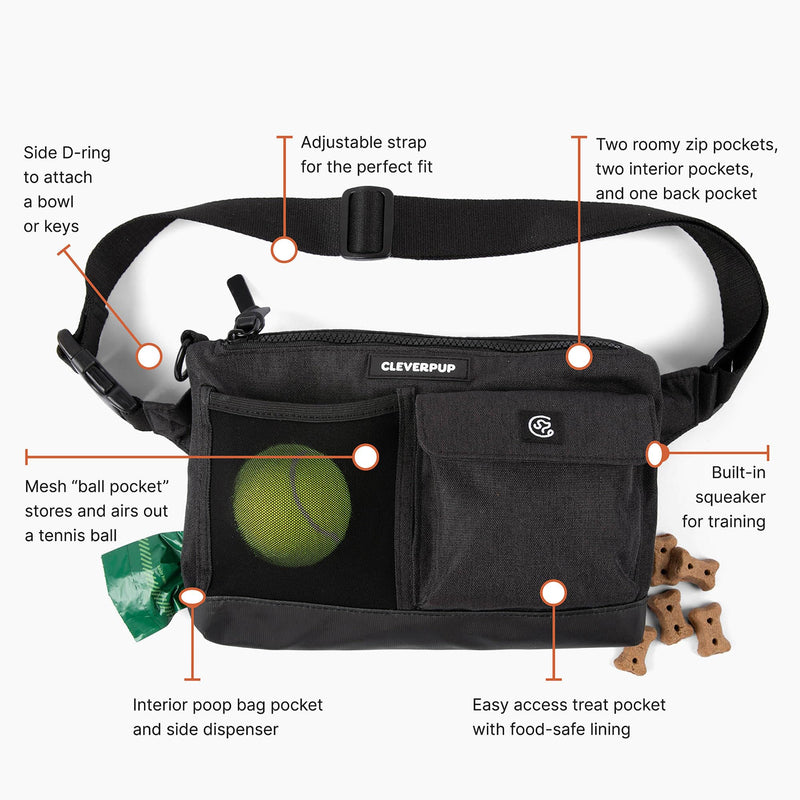 Dog Walk & Train Sling Bag - Hands-Free 2-In-1 Treat Pouch, Poop Bag Holder, Clicker, Phone Pocket - Crossbody/Fanny Pack, Adjustable Strap - Graphite - BeesActive Australia