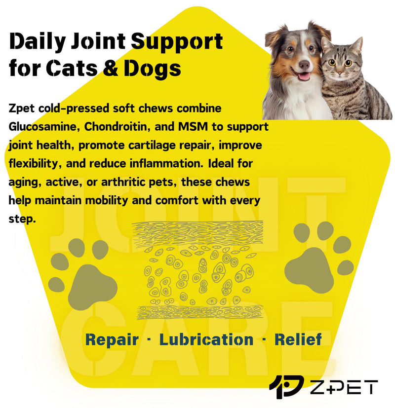 ZPET Hip & Joint Soft Chews for Dogs & Cats – Glucosamine, Chondroitin & MSM – Mobility & Flexibility Support – Cold-Pressed Pet Supplement, 150g Chicken & Fish+