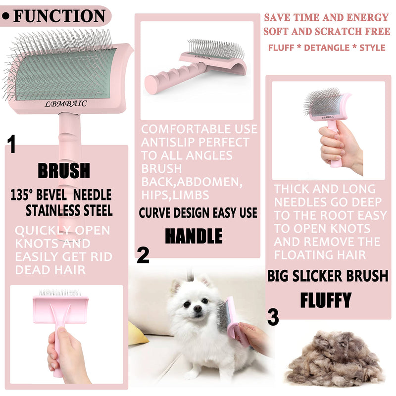 Super Dense Soft Slicker Brush for Thick and Long Fur Dogs - Grooming Brush for Fluff, Shedding, Tangles on Goldendoodles - 25mm (1") pink - BeesActive Australia