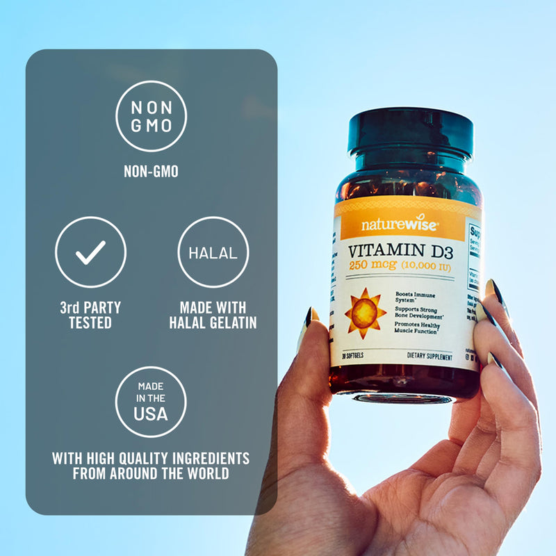 NatureWise Vitamin D3 10000IU Supplement, Immune Support, 90 Mini Softgels 90 Count (Pack of 1) 10000 IU