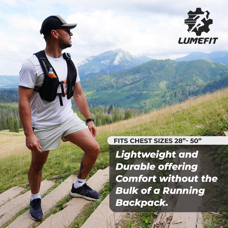 LUMEFIT Running Vest Phone Holder - Hydration Vest with Water Bottle- Reflective Vest for Men and Women- Running Hydration Vest Waterproof Phone Pouch Black