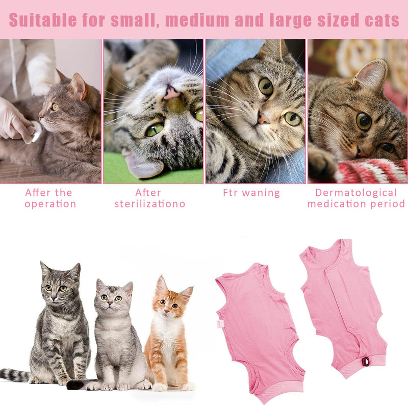 1 piece cat surgery recovery suit, E collar alternative for cats, cat bodysuit after surgery with anti-licking, anti-licking pajama suit for abdominal wounds or skin diseases (size L, pink) - BeesActive Australia