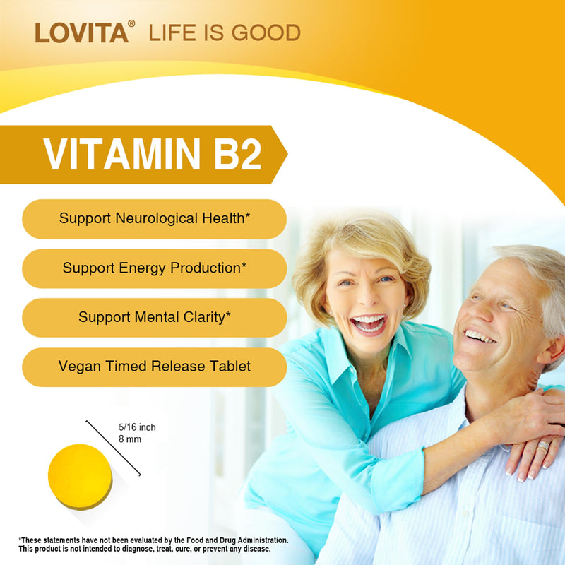 LOVITA Vitamin B2 (Riboflavin) 100mg, Timed Release, 8 Hours Sustained, Support Metabolism & Nerve Health, 130 Vegan Tablet