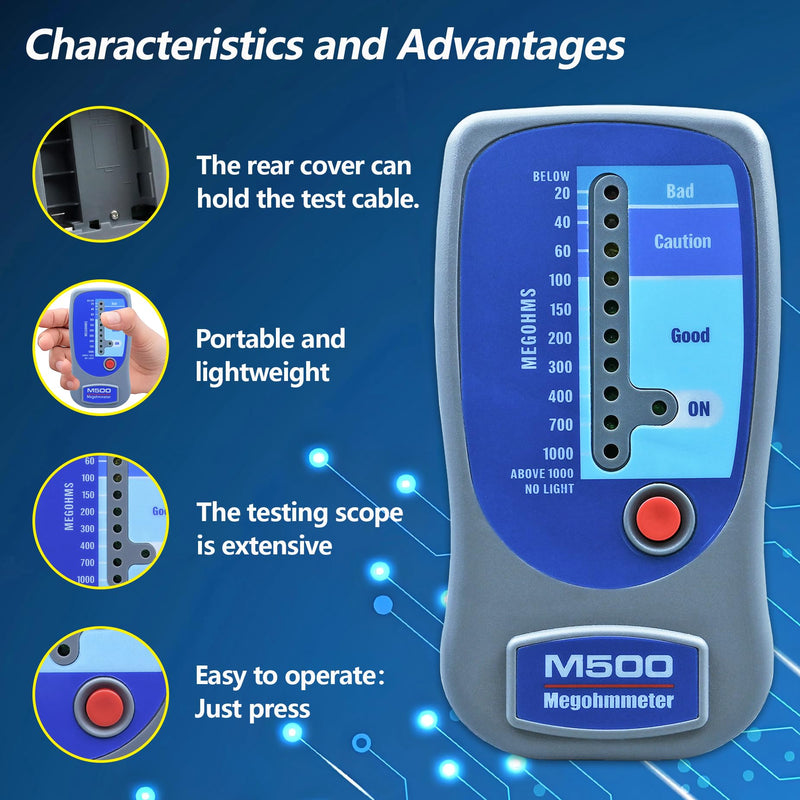 M500 Megohmmeter for Insulation Testing，Compatible with Supco M500 Electronic Megohmmeter up to 1000 Megohms