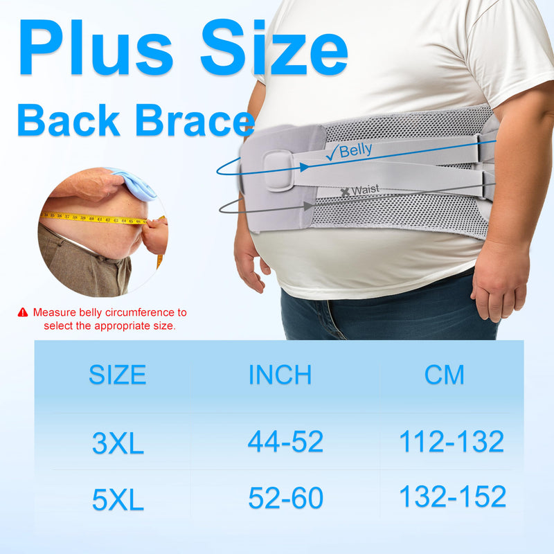King Mills Plus Size Back Brace for Men Lower Back – Breathable & Comfortable Lumbar Support Big Belly Support for Lower Backs, Customizable Supports Bars – Fits Waist from 44" to 52" XXX-Large - BeesActive Australia