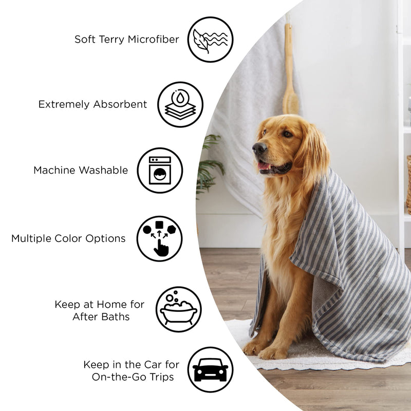 Bone Dry Pet Grooming Towel Collection Absorbent Microfiber X-Large, 41x23.5", Striped Rose - BeesActive Australia