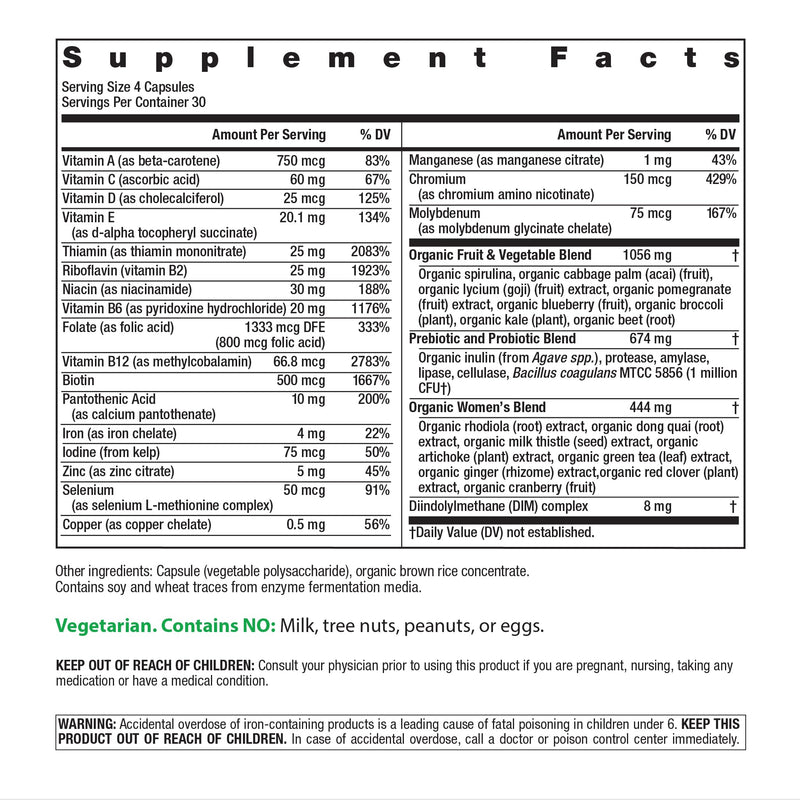 Rainbow Light Multivitamin for Women | 120 Capsules | with Organic Fruits and Vegetables | Vegetarian, Non-GMO | Supports Cellular Energy, Immune & Bone Health | with Iron, Vitamin C & D, + Zinc | Vegetarian, Non-GMO