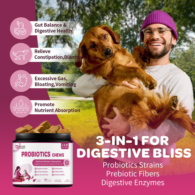 Probiotics for Dogs, Omega 3 Fish Oil for Dogs Allergies & Immune & Itchy Skin Relief - 120 Chews