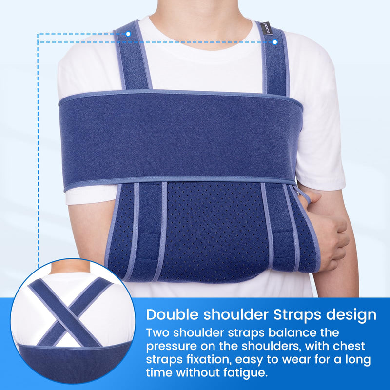 Velpeau Arm Sling for Sleep, Shoulder Immobilizer for Women & Men - Very Soft Sling for Rotator Cuff Tear, Fractured, Dislocation, Broken, Postoperative, Fits Left & Right (Blue, L: Bust 39.5-51.3″) Large (Pack of 1) Adult Size